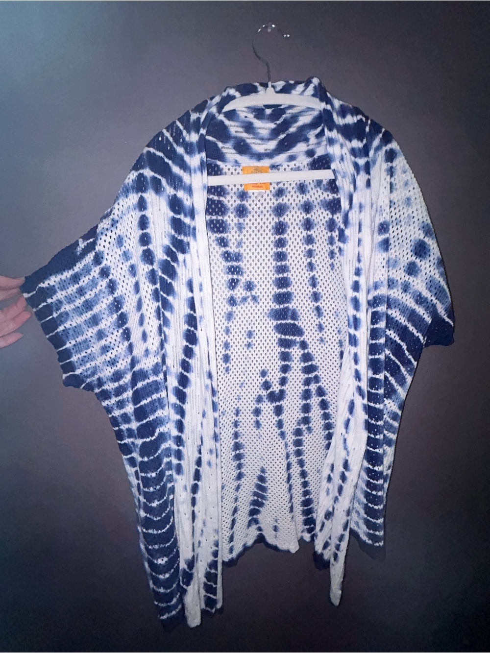 Ruby Rd Tie-Dye Open Front Women's Cardigan Sweater - Navy & White